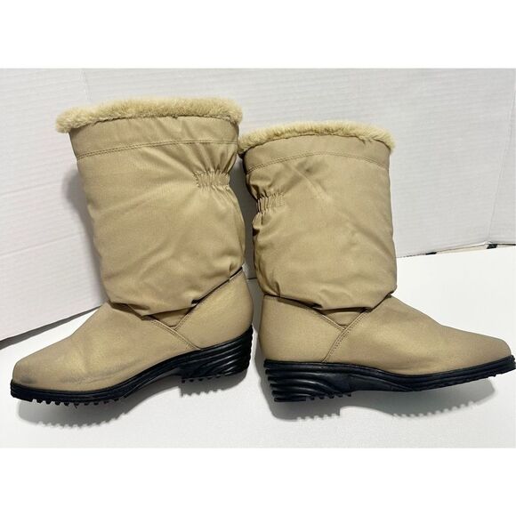 AJ Valenci Icicle Round Toe Mid Calf High Faux Fur Collar Zip Winter Boots Tan 7 - Picture 11 of 16